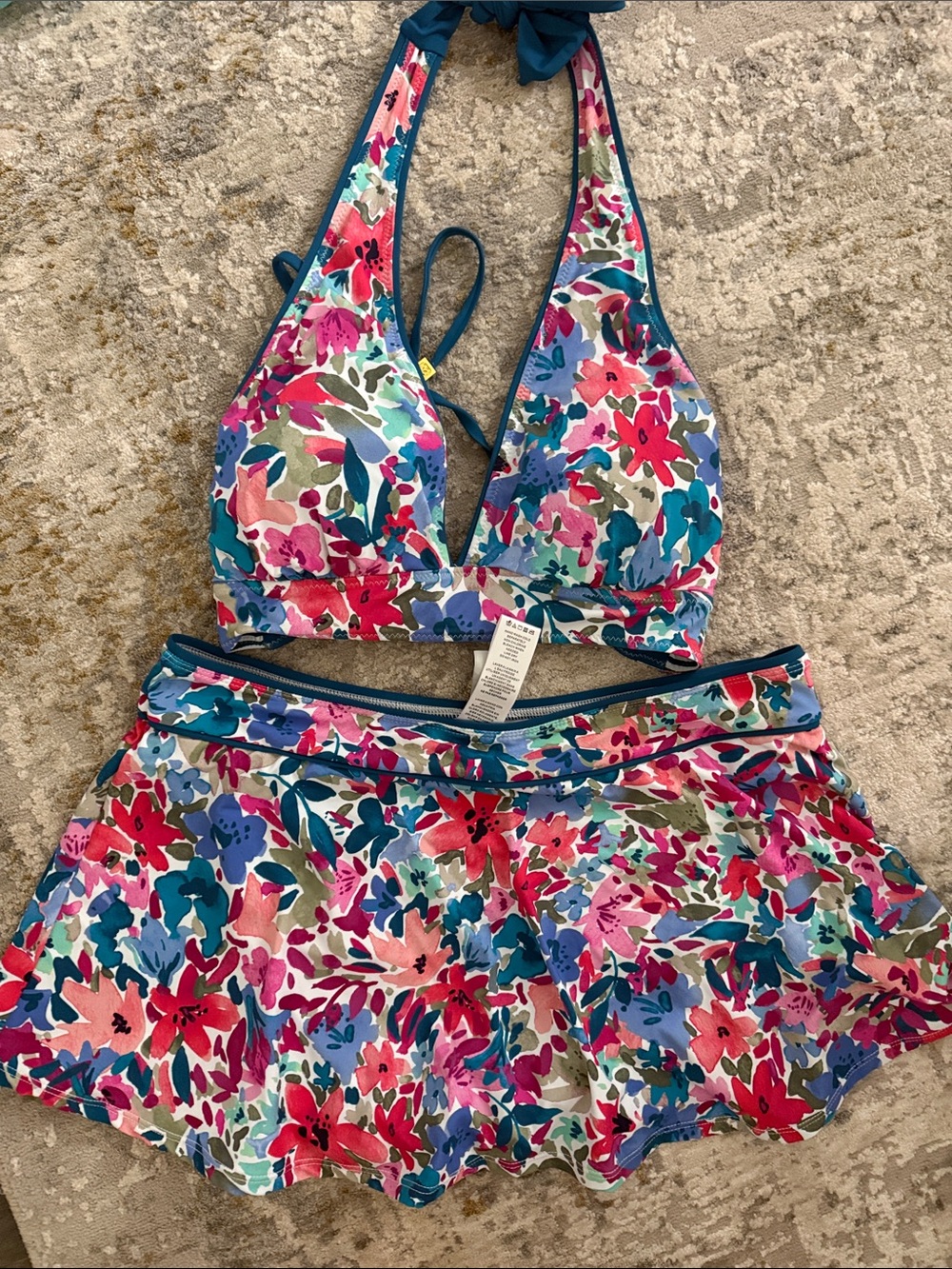 Tommy Bahama Floral Bikini Top and Skirt Set in Pink, Teal, Blue